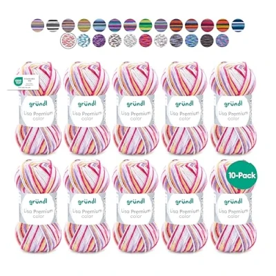 Abbildung von Gründl Lisa Premium color (Strick &amp; Häkelgarn mit wollähnlichem Charakter aus 100 % Polyacryl, 50 g / 133 m, Nadelstärke: 3,5 4,5, 10 x g), pink orange gelb