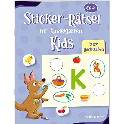 Abbildung von Sticker Rätsel für Kindergarten Kids. Erste Buchstaben / bunte Kinder ab 4 Jahren 30 über Buchstaben: Rätseln und Stickern (Spielen &amp; Beschäftigen)