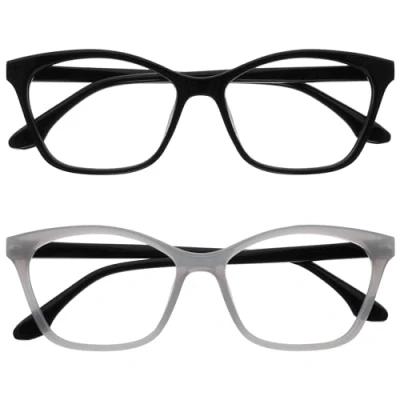 Abbildung von OPULIZE KAT Lesebrille 2er Pack Cat Eye Katzenaugen Fassung Schwarz, Grau Herren &amp; Damen Federscharniere RR59 17 +1.50