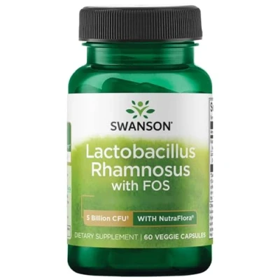 Abbildung von Swanson, Lactobacillus Rhamnosus with FOS (Fructooligosaccharide), 5 Mrd. KBE, 60 Kapseln, Laborgeprüft, Sojafrei, Glutenfrei, Ohne Gentechnik