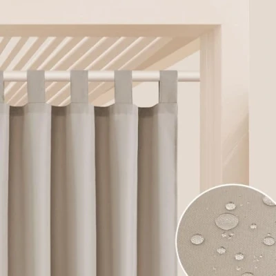 Abbildung von ROOM99 Outdoorvorhäng mit Schlaufen Garden Line 155 x 200 cm Breite Höhe Outdoor Vorhang wetterfest Wasserdicht Sichtschutz Sonnenschutz Gardinen Garten Winddicht Beige, 1 Stück