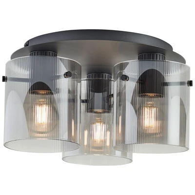 Abbildung von Brilliant Deckenleuchte »Riffelini«, 3 flammig, Leuchtmittel E27 ohne Leuchtmittel, 20 x 37 cm, Fassung, geriffeltes Rauchglas, anthrazit