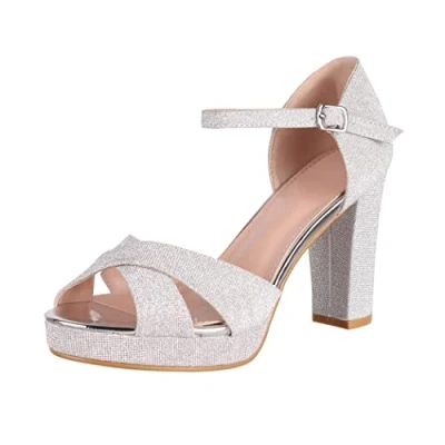 Abbildung von Elara Damen Sandaletten Trichter Absatz Strass Chunkyrayan 8173 GL Silver 38