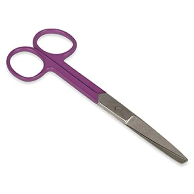 Abbildung von Gima Gerade Schere für Krankenpfleger, spitze/stumpfe, aus rostfreiem Stahl, Violet, seidenglänzend und pulverbeschichtet, Länge 14 cm, zum professionellen Gebrauch
