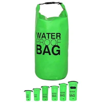 Abbildung von DonDon Dry Bag wasserdichte Tasche 2l, 5l, 10l, 15l, 20l, 30l Pack Sack Beutel mit Schultergurt grün 15 Liter