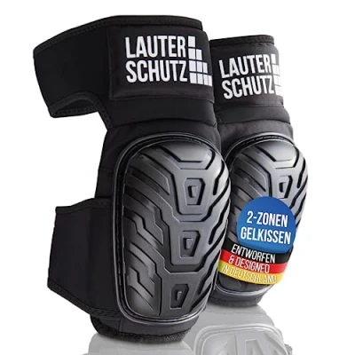 Abbildung von LauterSchutz® KOMFORT Knieschoner mit 2 Zonen Gelkissen Technologie verlängerter Gurt am Oberschenkel für perfekten Halt Profi Handwerker und Heimwerker [Baustelle, Garten, Fliesen]