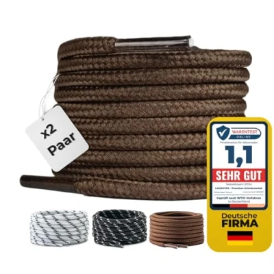 Abbildung von LaceHype 2 Paar Premium Runde Schnürsenkel [ Ø4,5 mm ] Polyester für Arbeitsschuhe, Stiefel, Outdoorschuhe und Sportschuhe reißfeste Schuhbänder (Braun, 150cm)