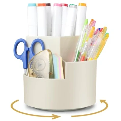 Abbildung von AiQInu Drehbarer Stiftehalter, 360Rotierende Stiftehalter Schreibtisch Organizer mit 3 Fächern, Große Kapazität, für Büro Aufbewahrung &amp; Organisation, Make Up, Bastel