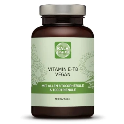 Abbildung von Kala Health Vitamin E 8 180 Vegan Kapseln Enthält alle bekannten Formen E, darunter 4 Tocotrienole (40mg) und Tocopherole von ausgezeichneter Qualität, aus natürlichen Quellen