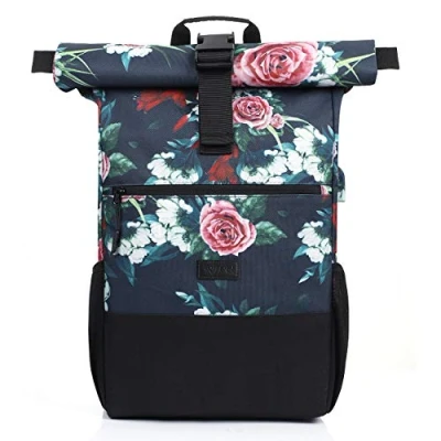 Abbildung von RJEU Rucksack Damen,Laptop für 17.3 Zoll Laptop,Schulrucksack Frauen Mädchen Teenager Arbeit,Universität,Schule,Reisen,Sportrucksack (Blume 26L)