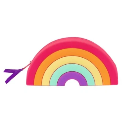 Abbildung von moses. Regenbogen Täschchen, Aufbewahrungstasche für Stifte, Kosmetika und Krimskrams, Federmäppchen aus Silikon mit Reißverschluss Satinband, kleine Stifttasche in Neonfarben