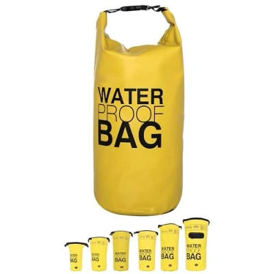 Abbildung von DonDon Dry Bag wasserdichte Tasche 2l, 5l, 10l, 15l, 20l, 30l Pack Sack Beutel mit Schultergurt gelb 10 Liter