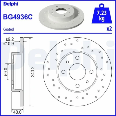 Abbildung von DELPHI BG4936C Bremsscheibe 240 11 4 voll, gelocht, Belüftet beschichtet ohne Radlager, ABS Sensorring ABARTH: 500 / 595 695 Hatchback