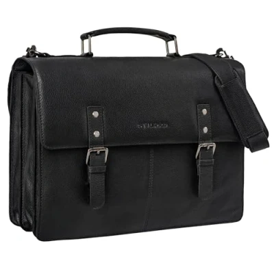 Abbildung von STILORD &#039;Bernd&#039; Aktentasche Herren Leder 15,6 Zoll Laptoptasche Umhängetasche Vintage Dokumententasche Arbeitstasche Groß für Business Uni, Farbe:obsidian schwarz