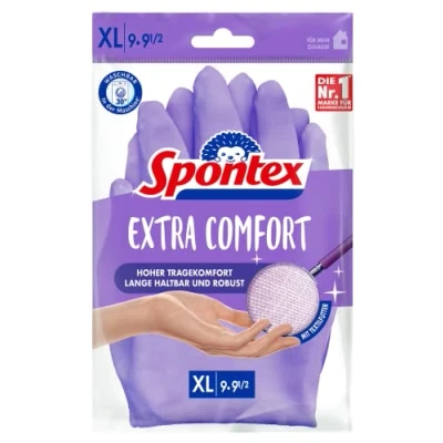 Abbildung von Spontex Extra Comfort, Premium Haushaltshandschuhe mit weichem Textilfutter, ideal für alle Putzarbeiten im Haushalt, 30C waschbar, Größe XL (9 9,5), 1 Paar, Lila, 100.0 grams