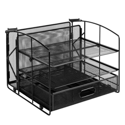 Abbildung von Amazon Basics Rechteckig , Schreibtisch Organizer, 3 Ablagen mit Schublade und Hängeregister, schwarz