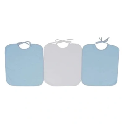 Abbildung von Ti TIN 3er Pack frottee Babylätzchen ohne Plastik, 32x36 cm Lätzchen Set mit Bindeverschluss für Kinder über 1 Jahr, 100% Baumwolle Farbe: hellblau, weiß