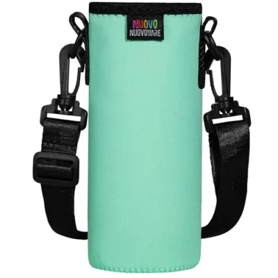 Abbildung von Nuovoware Trinkflaschenhalter, Premium Neopren Tragbare Isolierte Trinkflaschenhalter Tasche mit Verstellbarem Schultergurt, Edelstahl, Glas / Plastikflaschen, Großformat L, Minzgrün