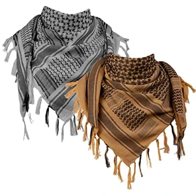 Abbildung von FREE SOLDIER Halstuch/Kopftuch Shemagh,Palituch Taktischer Schal Arabischer Wüsten Schals Herren Palästinenser Arafat Tuch, 110 * 110cm,(, Grigio &amp; Marrone Set)
