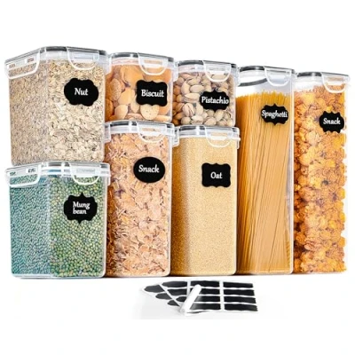 Abbildung von GoMaihe Vorratsdosen 8 Set, Aufbewahrungsbox Küche Luftdicht Behälter aus Plastik Mit Deckel, Vorratsgläser zur Aufbewahrung von Nudeln, Müsli, Reis, Mehl, und für Futter Haustiere, MEHRWEG