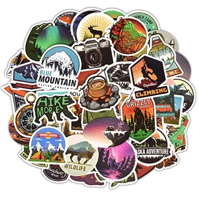 Abbildung von Outdoor Abenteuer Aufkleber, 50 Stück Wasserfeste Vinyl Sticker Decals, Reise Aufkleber Laptop Teen Kinder Stickerbomb für Gepäck Helme Skateboards Computer Tassen Auto Motorrad Fahrrad