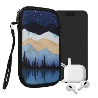 Abbildung von kwmobile Handytasche für Smartphones M 5,5&quot; Neopren Handy Tasche Hülle Cover Case Schutzhülle Sternenhimmel Nacht See Weiß Hellbraun Dunkelblau 15,2 x 8,3 cm Innenmaße