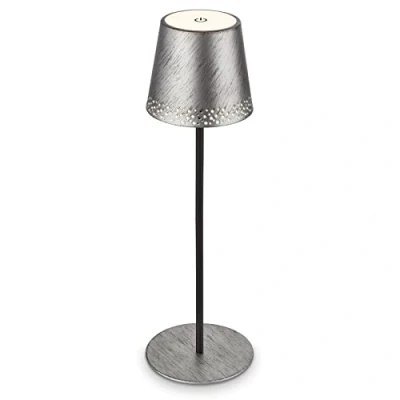 Abbildung von BRILONER LED Akku Tischleuchte 2 in 1, Stufenweise Dimmbar, Touch, Mobiles Licht, Tischlampe Aussen, kabellos, Antik Silber, 12 x 38 cm