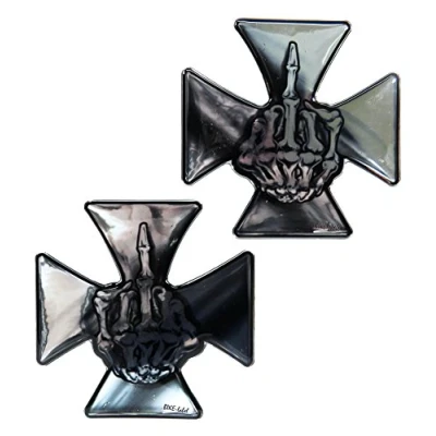 Abbildung von BIKE label Aufkleber 3D Skelett Finger Emblem Eisernes Kreuz Chrom 910051VA