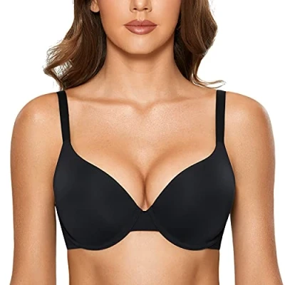 Abbildung von DOBREVA Damen Push Up Bügel BH Soft T Shirt BHS mit Licht Gepolstert Komfort Sexy Schwarz 80B