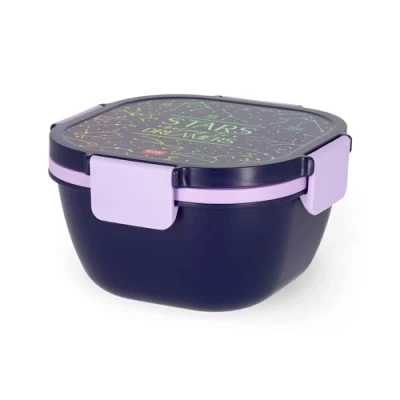 Abbildung von Legami Lunchbox, 1 Gabel und Gewürzdose inklusive, luftdichte auslaufsicher, Fassungsvermögen 1700 ml, Motiv: Stars, 19 x 10,7 cm