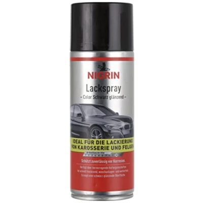 Abbildung von NIGRIN Lackspray, 400 ml, schwarz glänzender Autolack, schützt Felgen und Karosserie vor Rost, schnell trocknend