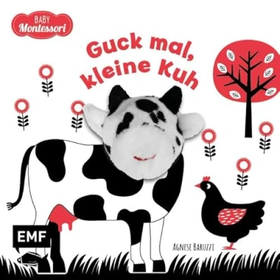 Abbildung von Kontrastbuch für Babys: Guck mal, kleine Kuh: Fingerpuppenbuch zur spielerischen Förderung des Seh und Wahrnehmungsvermögens von Babys Kleinkindern nach Montessori