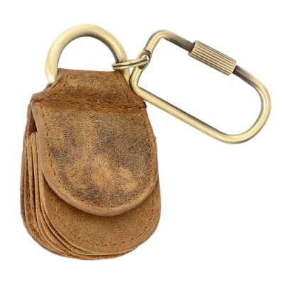 Abbildung von MANAGE Schlüsselanhänger Leder Braun Hunter für Münzen Schlüssel Schlüsselring Karabiner Keychain Autoschlüsselanhänger klein Echtleder Damen Herren mini kleingeldbörse (Hunter Braun)