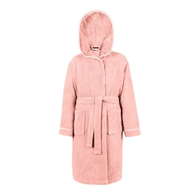 Abbildung von LAYNENBURG Premium Bademantel Kinder &amp; Teenager mit Kapuze 100% Baumwolle OEKO TEX Standard 100 flauschiges Frottee Größe (134/140, Rosa)