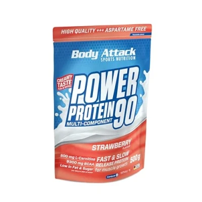 Abbildung von Body Attack POWER Protein 90 Strawberry 500g Beutel Mehrkomponenten Pulver, Made in Germany Mit BCAA, Vitaminen &amp; L Carnitin Shake extra cremiger Geschmack, gute Löslichkeit