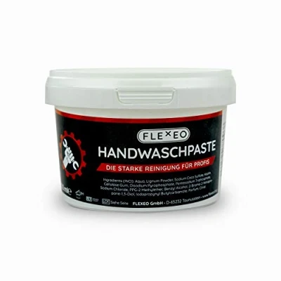 Abbildung von FLEXEO Handwaschpaste 1x Der Handreiniger für Profis gegen starke Verschmutzungen wie Öl, Fett, Ruß Handreinigungspaste in 500 ml Dose Waschpaste/Händereiniger/Seife/Werkstatt/KFZ