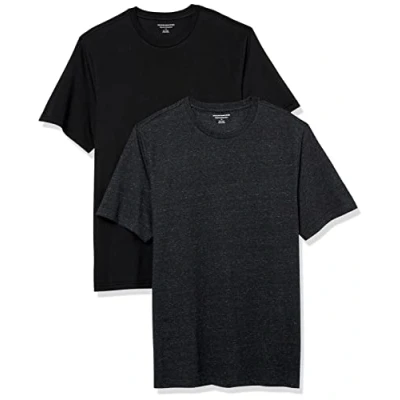 Abbildung von Amazon Essentials Herren Kurzärmliges T Shirt mit Rundhalsausschnitt in normaler Passform, 2er Pack, Dunkelgrau Meliert/Schwarz, XL