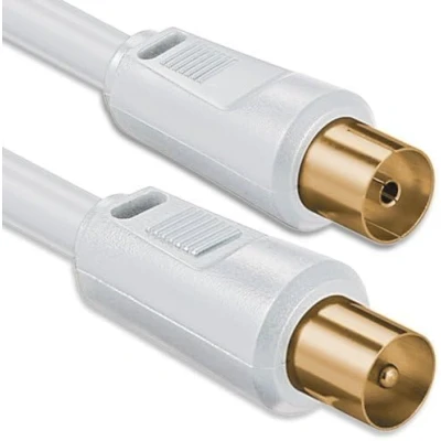 Abbildung von 1aTTack.de Antennenkabel 1,5 Meter 2X geschirmt vergoldet, Koax Stecker &gt; Buchse (vollständig geschirmt) Weiss St Ku Gold 85db