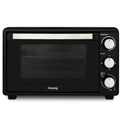 Abbildung von H.Koenig Mini Backofen FO25 / 25L Kompakter freistehender Multifunktions Hochleistungsbackofen 1500W Programmierbar 230 60 min. Zeitschaltuhr/Abschaltautomatik/Glastür/Grillrost, Back