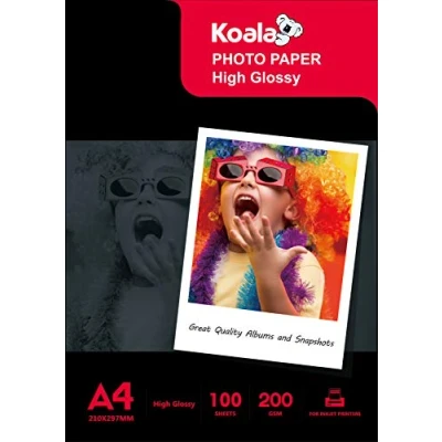 Abbildung von Koala Inkjet Hochglänzend Fotopapier DIN A4, 200 g/m², 100 Blatt, für Canon HP Epson Tintenstrahldrucker
