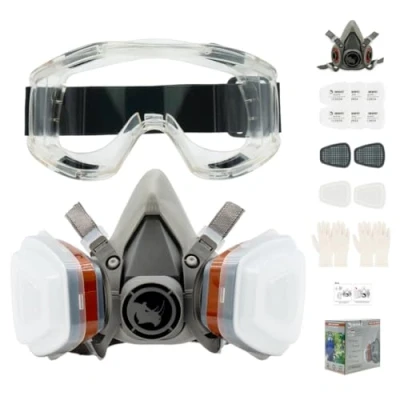 Abbildung von RHINO Smart Solutions Atemschutzmaske Gase Dämpfe Gasmaske mit A1P2 Filter für Lackier, Feinstaub, Arbeitein, Schleifen Staubmasken, Handschuhe, Schutzbrille, Patronen und Staubfilter