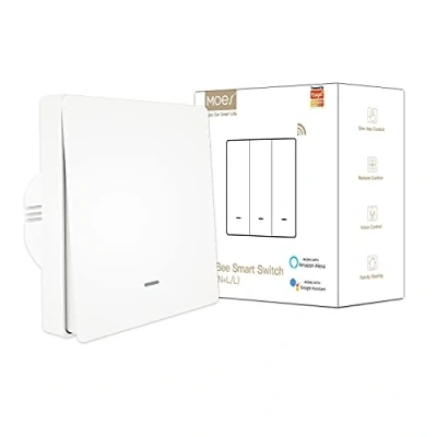 Abbildung von MOES zigbee Smart Lichtschalter 1 Gang ohne Neutralleiter kein Kondensator Erforderlich, Funktioniert auch mit L&amp;N Kabel, Kompatibel Life Tuya App Alexa Google, Hub erforderlich