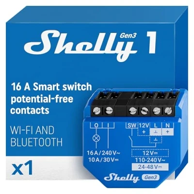 Abbildung von Shelly 1 Gen3 WLAN Smart Schalter Relais mit Trockenkontakt Lichtschalter Hausautomation Kompatibel Alexa &amp; Google Home iOS Android App Kein Hub erforderlich