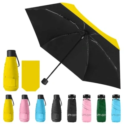 Abbildung von Vicloon Mini Regenschirm, Pocket Taschenschirm mit 6 Edelstahl Rippen, Sonnenschutz Freien UV Faltender Klein, Leicht, für Erwachsene und Kinder Gelb