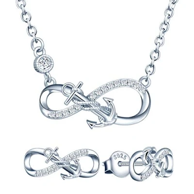 Abbildung von Yumilok Damen Schmuckset Halskette mit Anker Unendlichkeit Anhänger &amp; Ohrstecker Ohrringe aus 925 Sterling Silber