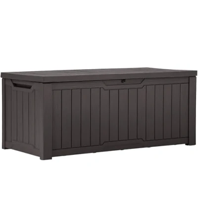 Abbildung von YITAHOME Außenspeicherbox 120 Gallonen wasserdichte Deckbox für Gartengeräte Terrassenkissen Swimmingpool Zubehör verschließbar einfach zusammenzubauen vielseitiger Sitzbank oder Tisch,dunkelbraun