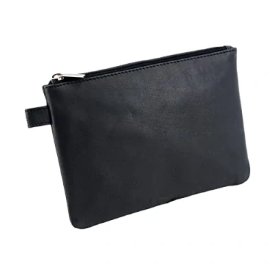 Abbildung von Alassio 42233 Bank Utensilientasche, Banktasche aus Leder mit Reißverschluss, Transporttasche für Münzen, Geldscheine und Wertsachen, Money Pouch, Multifunktionstasche ca. 23 x 16 cm, schwarz