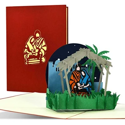 Abbildung von Christliche Weihnachtskarte 3D Pop up mit Krippe, Grußkarte zur Adventszeit und zu Weihnachten, originelle Geschenkidee für z.B. ein Geldgeschenk, W36