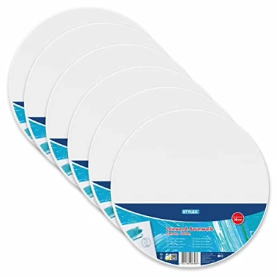 Abbildung von Stylex 28658 P6 Keilrahmen rund, Durchmesser 30 cm, mit Leinwand aus 100 % Baumwollgewebe bespannt, grundiert, rückseitig geheftet, für Öl , Acryl und Temperafarben, Gouache Malerei, 6 Stück
