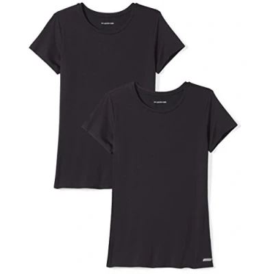 Abbildung von Amazon Essentials Damen Kurzärmliges Tech Stretch T Shirt mit Rundhalsausschnitt (in Übergröße erhältlich), 2er Pack, Schwarz, L